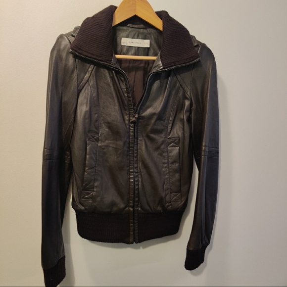 Zara Dark Brown Leather Bomber Jacket - Picture 3 of 4